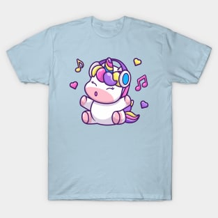 Cute Unicorn Listening Music With Headphone T-Shirt